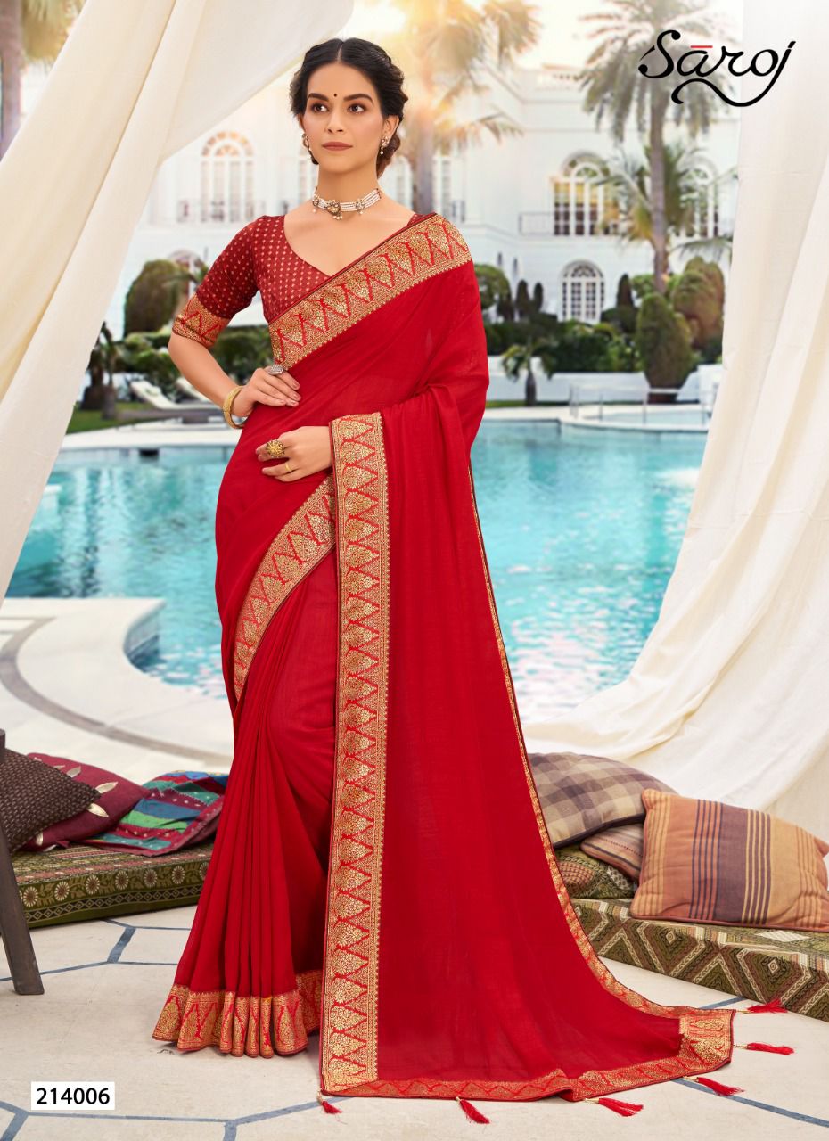 Saroj Ishita Festive Wear Heavy Border Vichitra Silk Fancy Saree Collection
